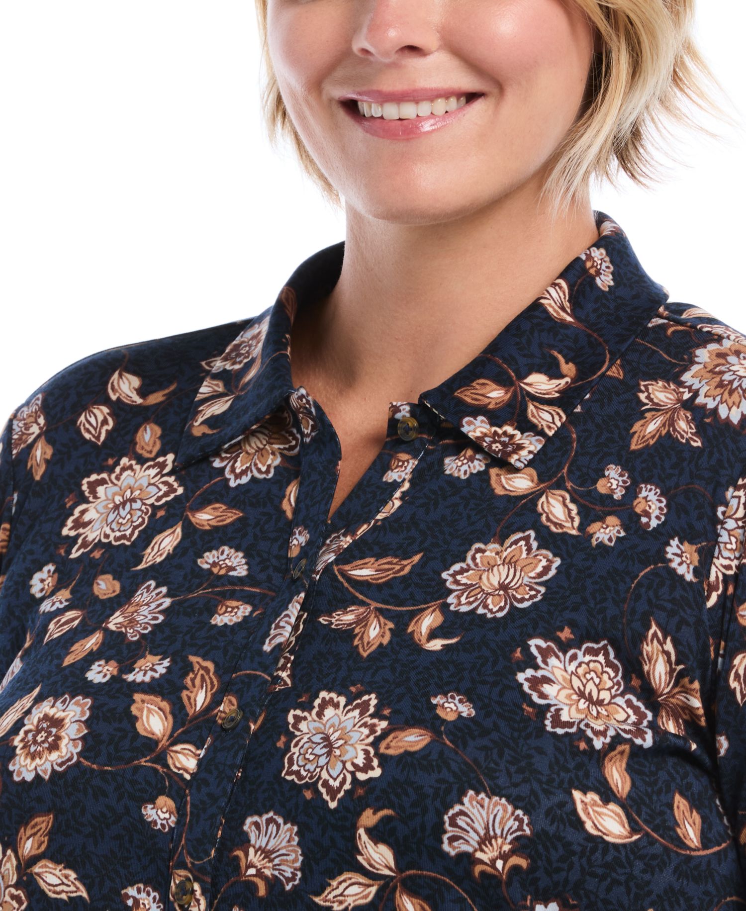 Plus Size Floral Long-Sleeve Button-Up Blouse