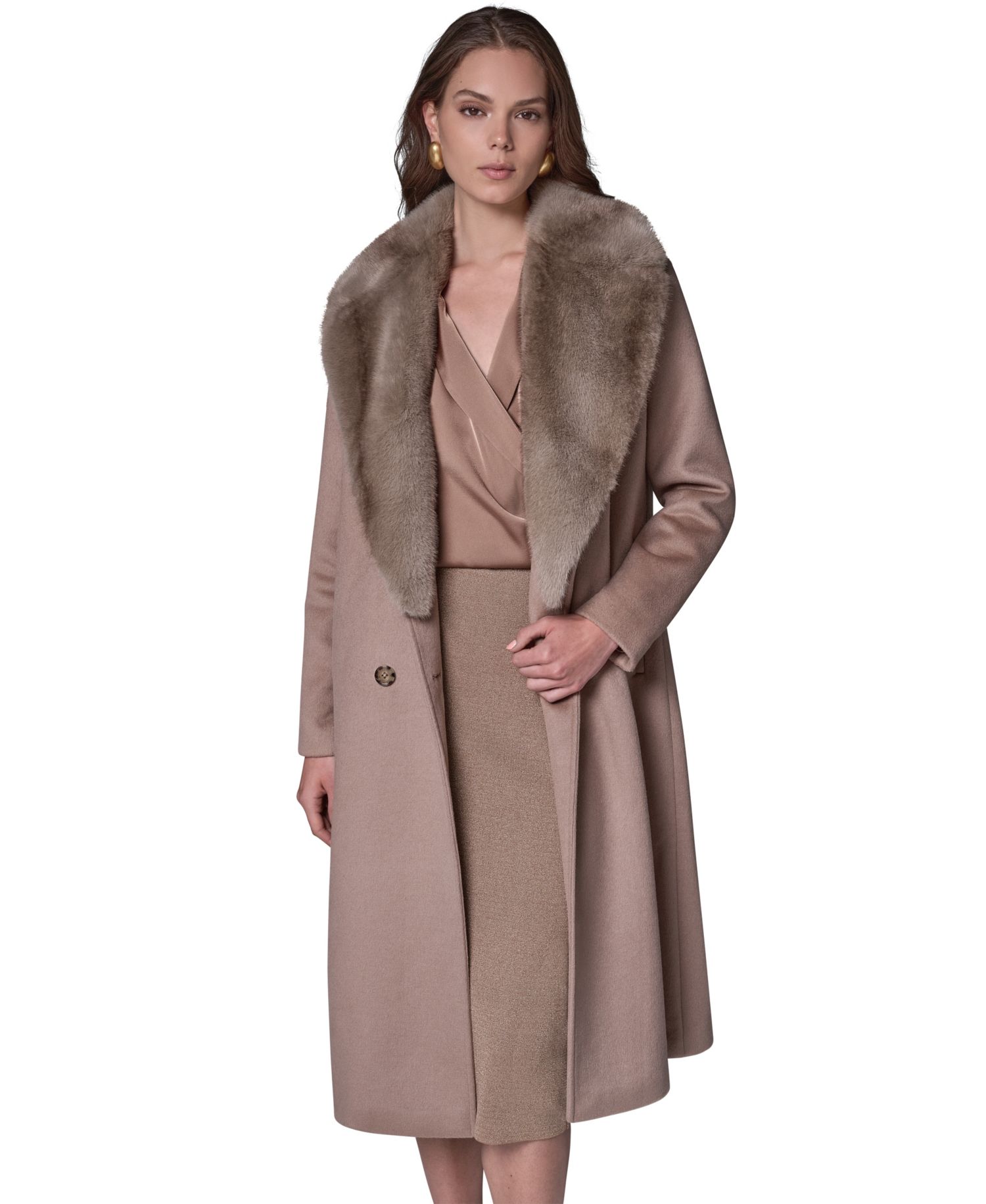 Women's Wool-Blend Faux-Fur-Collar Coat