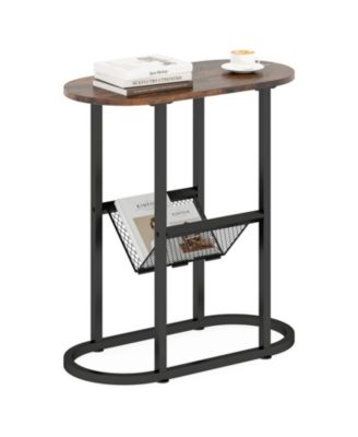 2-tier Side Table Oval Narrow End Table Nightstand Bedside Table