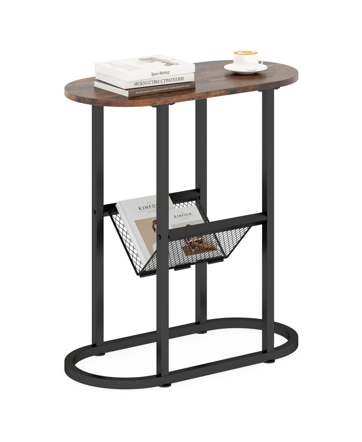 Costway 2-tier Side Table Oval Narrow End Table Nightstand Bedside Table