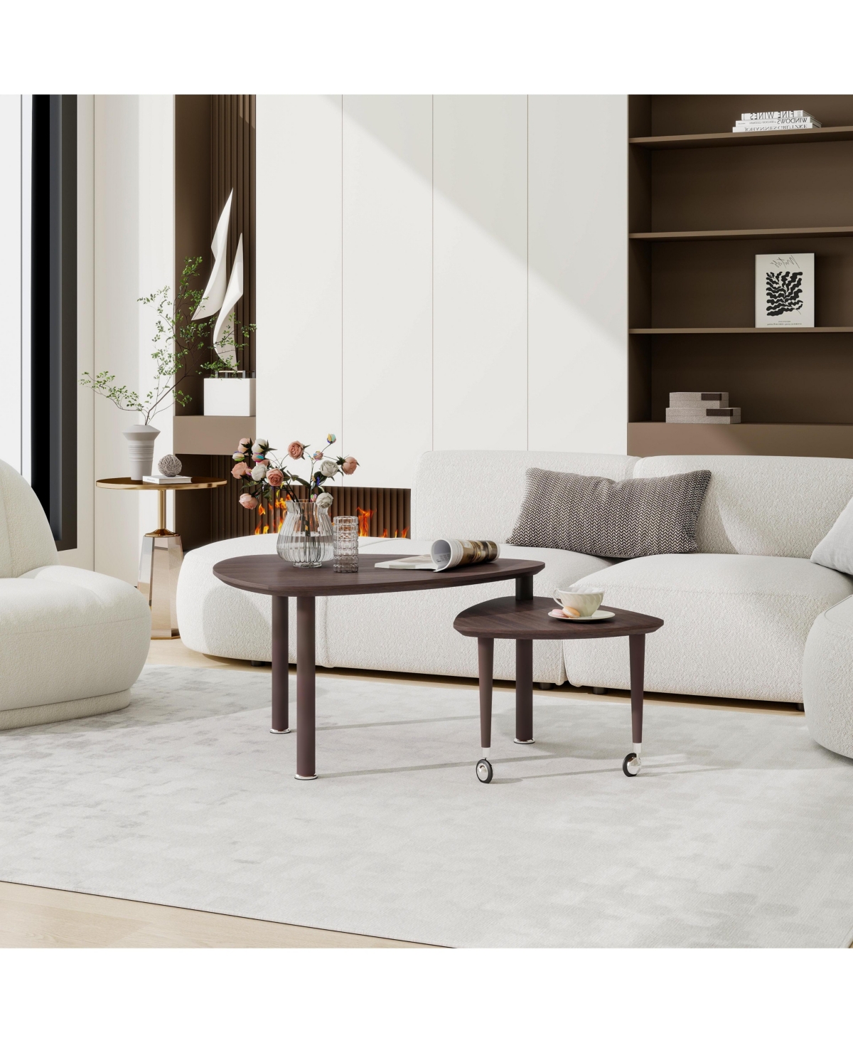 Flynama 360degree(s) Rotatable Coffee Table, Walnut Veneer