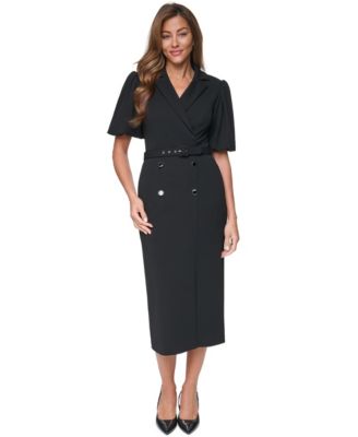 Women's Puff-Sleeve Short-Sleeve Sheath Midi Dress