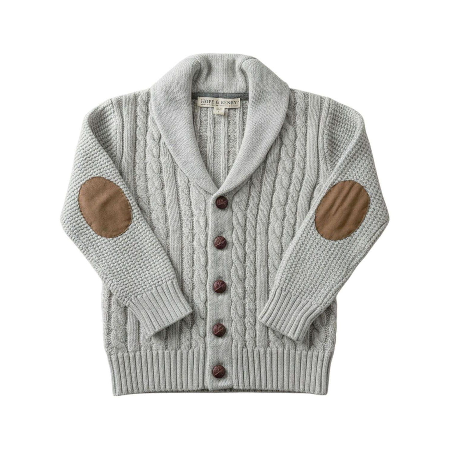 Little and Big Boys' (S, M, L, XL) Organic Shawl Collar Cable Sweater Cardigan