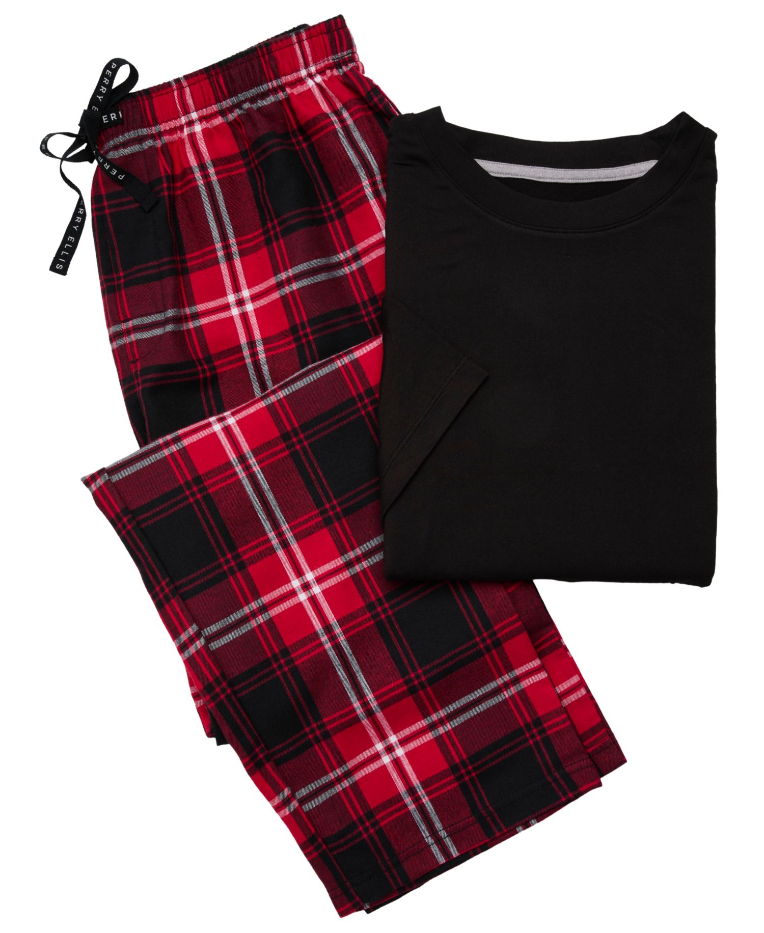 Men's Deluxe Touch Crewneck T-Shirt and Flannel Plaid Pants, 2-Piece Set
