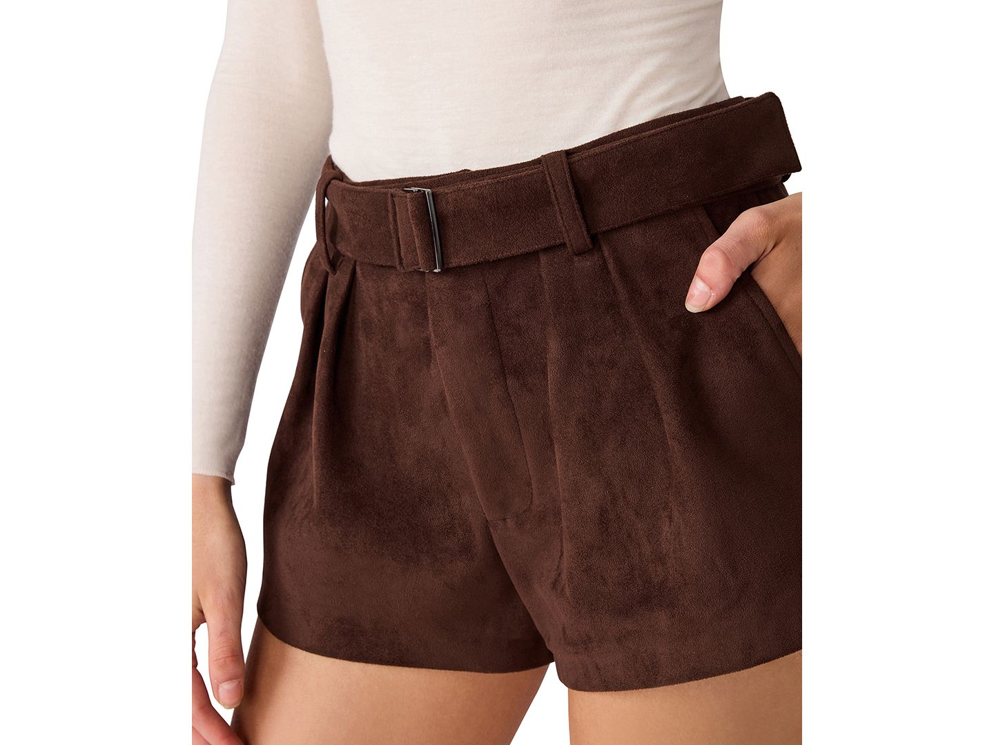 Женские шорты Steve Madden Evanda High-Waisted Pleated Wide-Leg, цвет: Тёмный шоколадный — фото 4