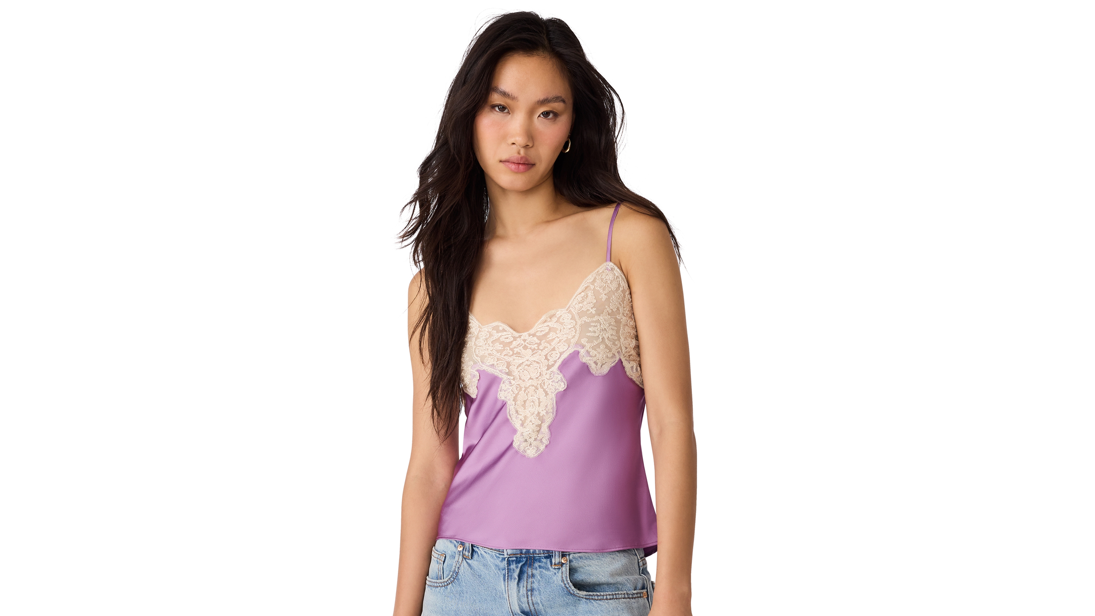 Steve Madden Women's Miriah Satin Sweetheart Neck Lace-Trim Camisole Top