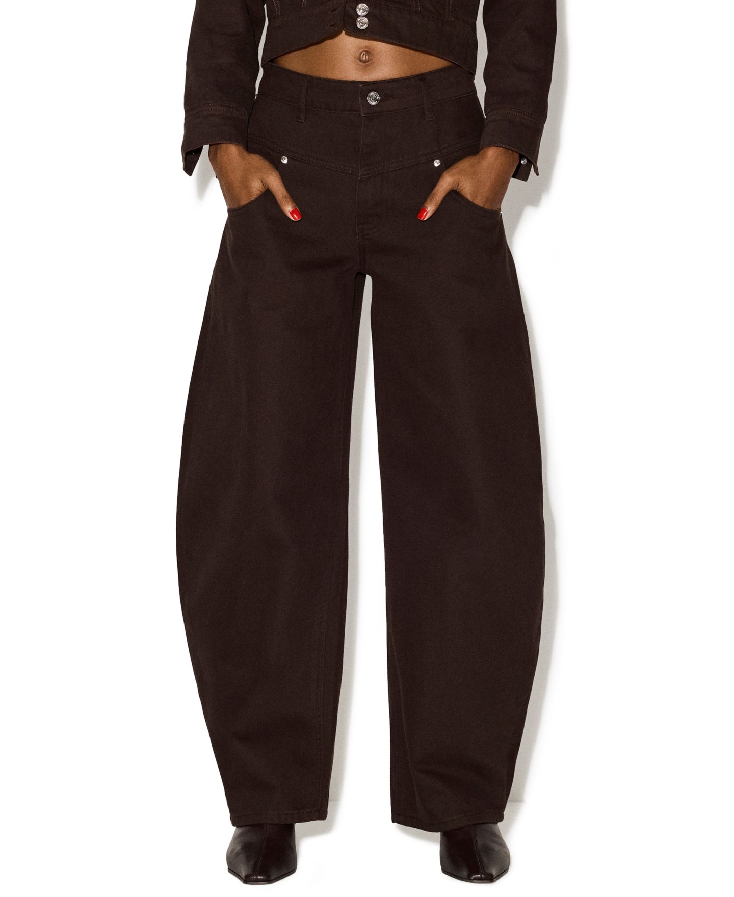 Женские джинсы Steve Madden Tribeca High-Waisted Wide-Leg, цвет: Тёмно-коричневый варёный — фото 1