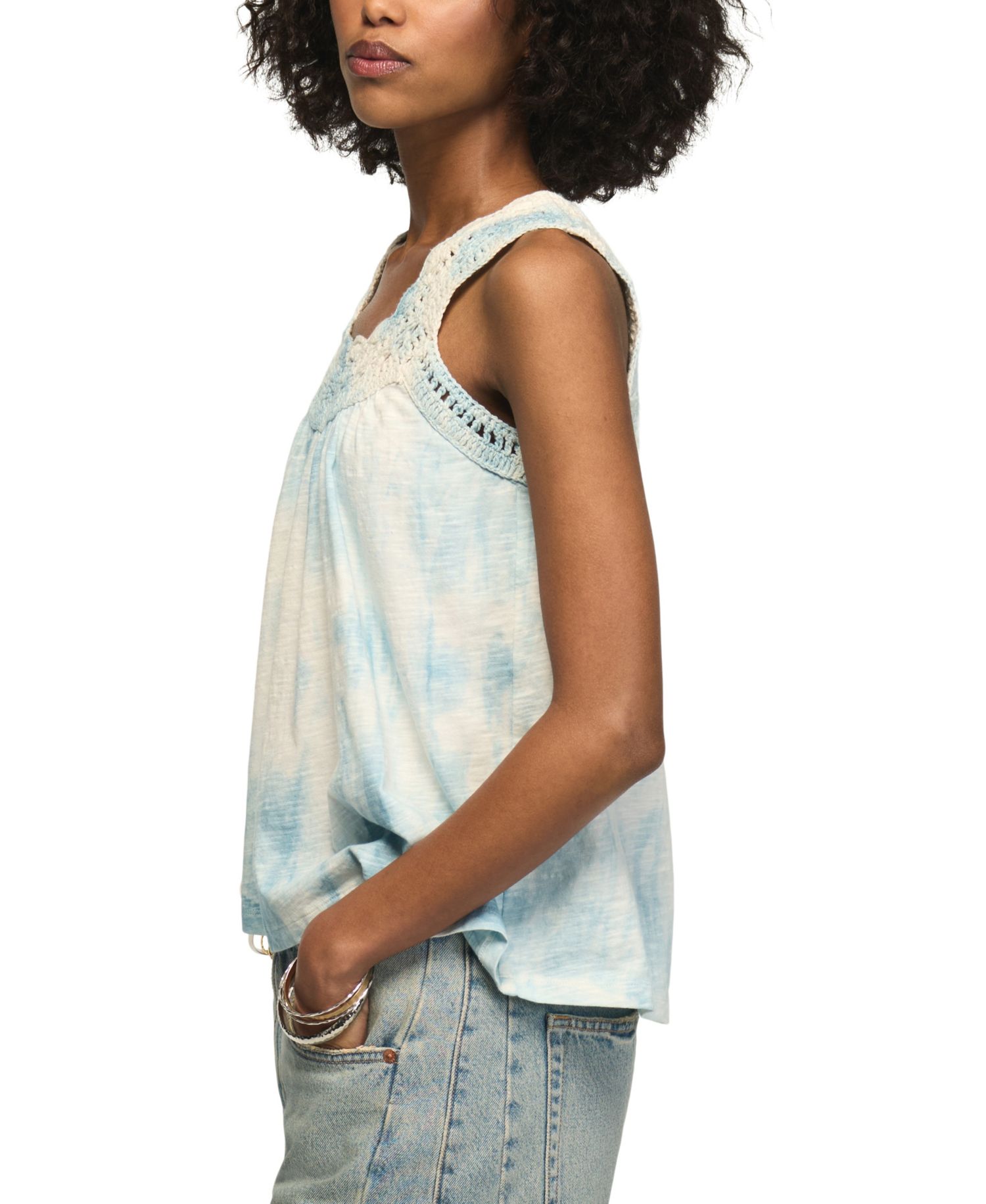 Women's Tie-Dye Crochet Scoop Neck Tank
