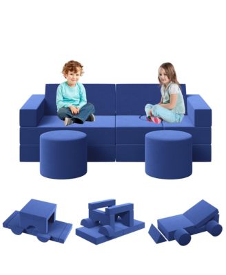 13-Piece Modular Play Couch Set, Convertible Foam Sofa with Washable Velvet Covers, Fold-Out Floor Chair for Playroom, Bedroom, Living Room