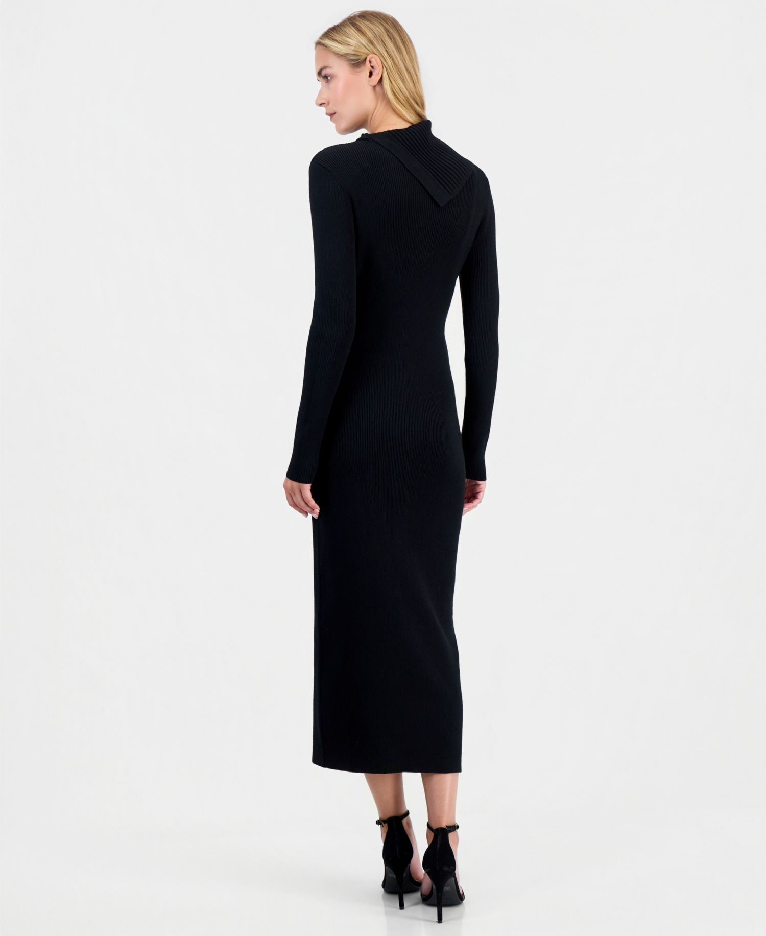 Women's Long-Sleeve Mock-Neck Oversized-Collar Dress