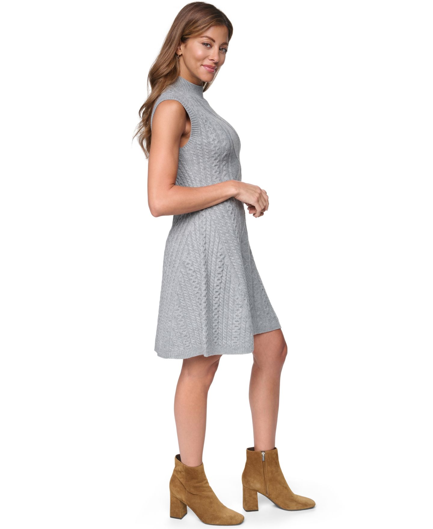 Женское платье Eliza J Petite Cable-Knit Fit & Flare Mock Neck, цвет: Серый — фото 3