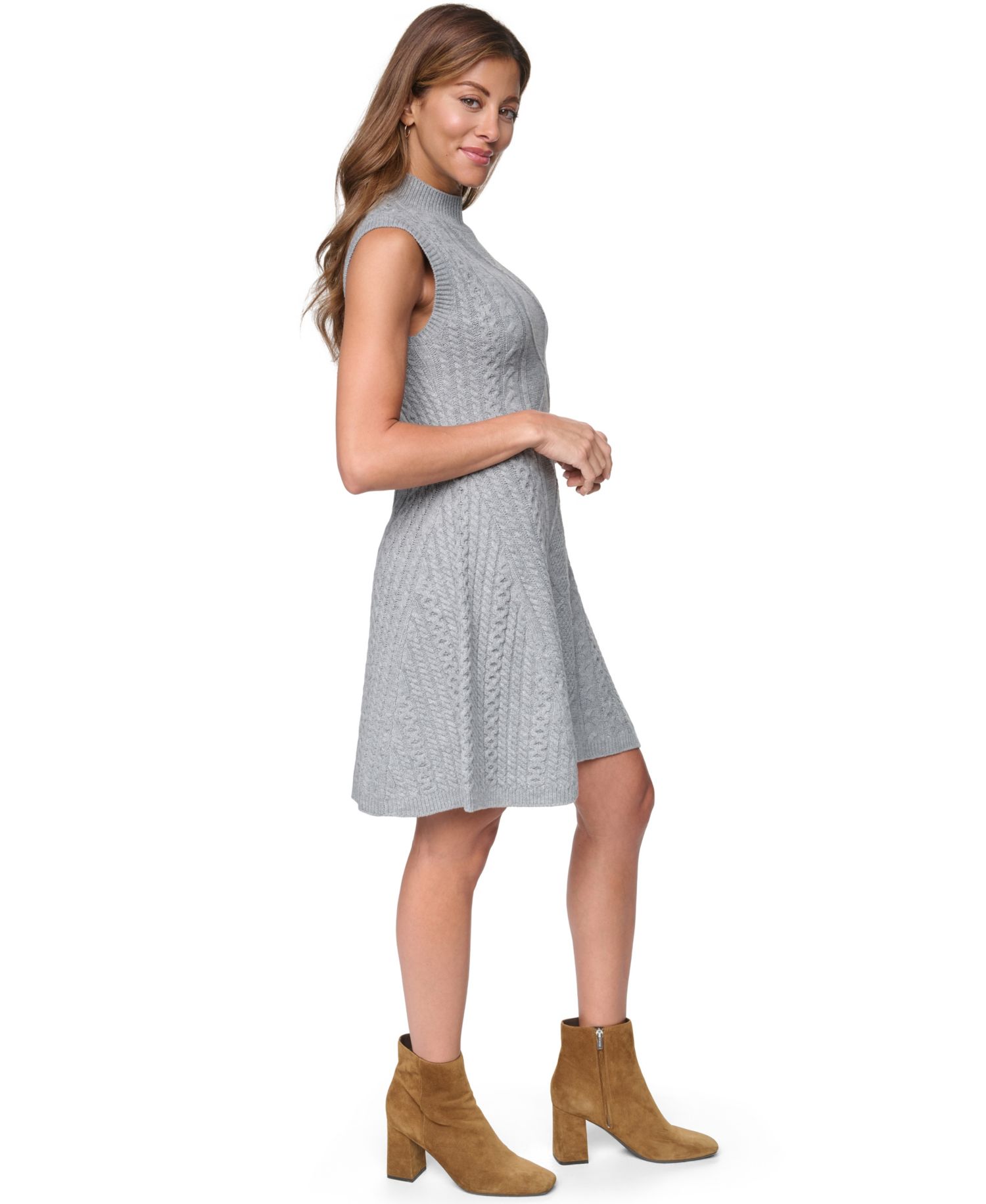 Petite Mini Cable Fit & Flare Mock Neck Dress