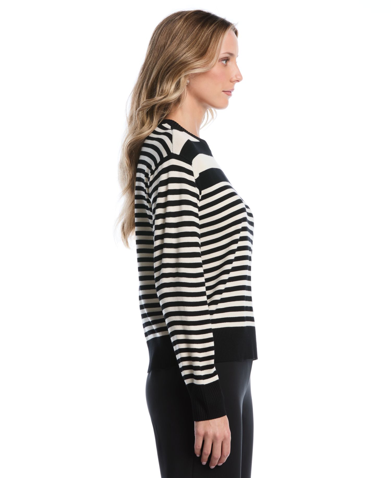 Petites Striped Crewneck Long-Sleeve Sweater