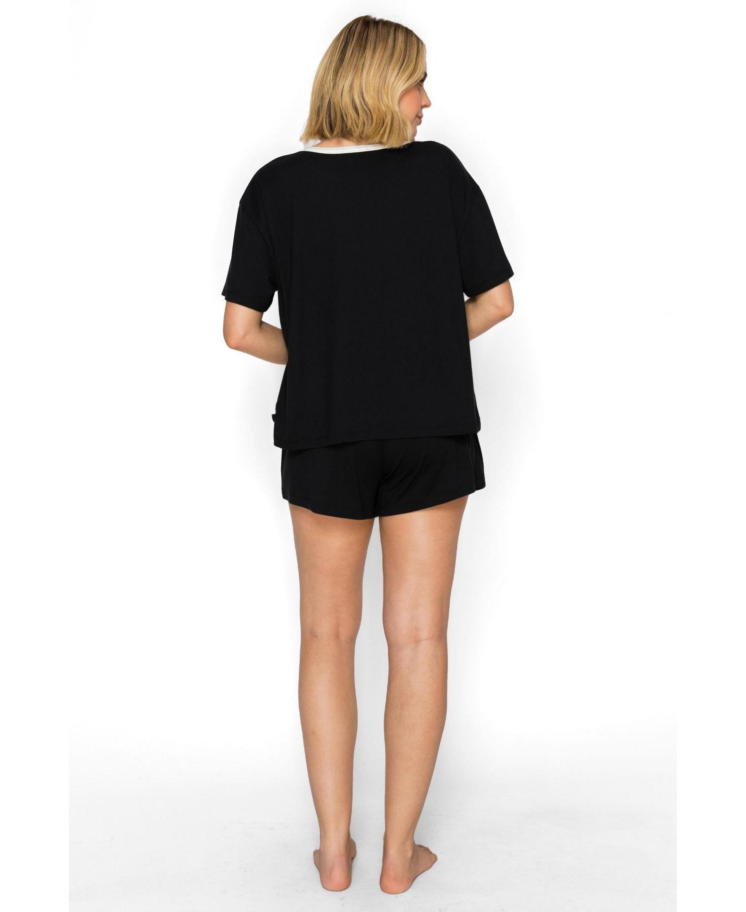 Women's Yummy Henley Short-Sleeve Ribbed-Jersey Top and Shorts Set