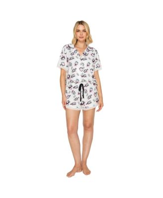 Women's Yummy Jersey Notched Collar Button-Up Short PJ set