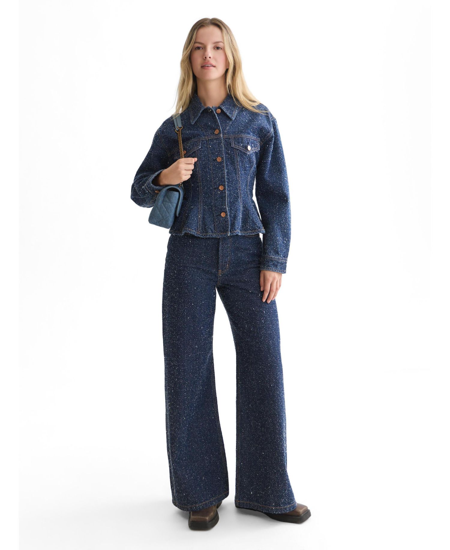 Women's Peplum Waisted Denim Jacket Deep Weave
