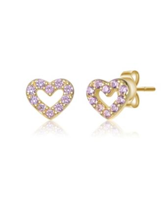 Sterling Plated with Paved Colored Cubic Zirconia Heart Stud Earrings