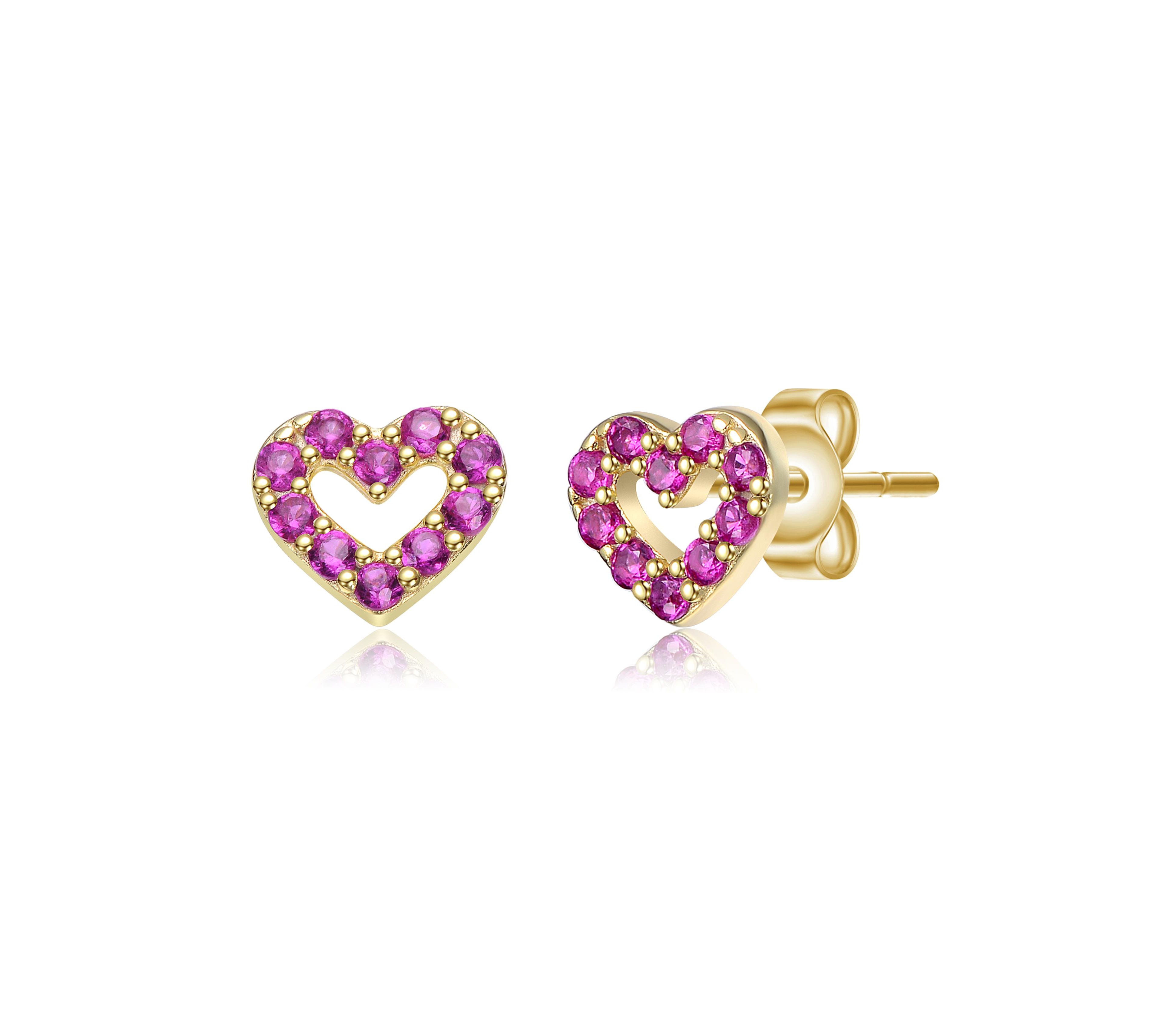 GiGiGirl Sterling Silver 14K Gold Plated with Paved Colored Cubic Zirconia Heart Stud Earrings