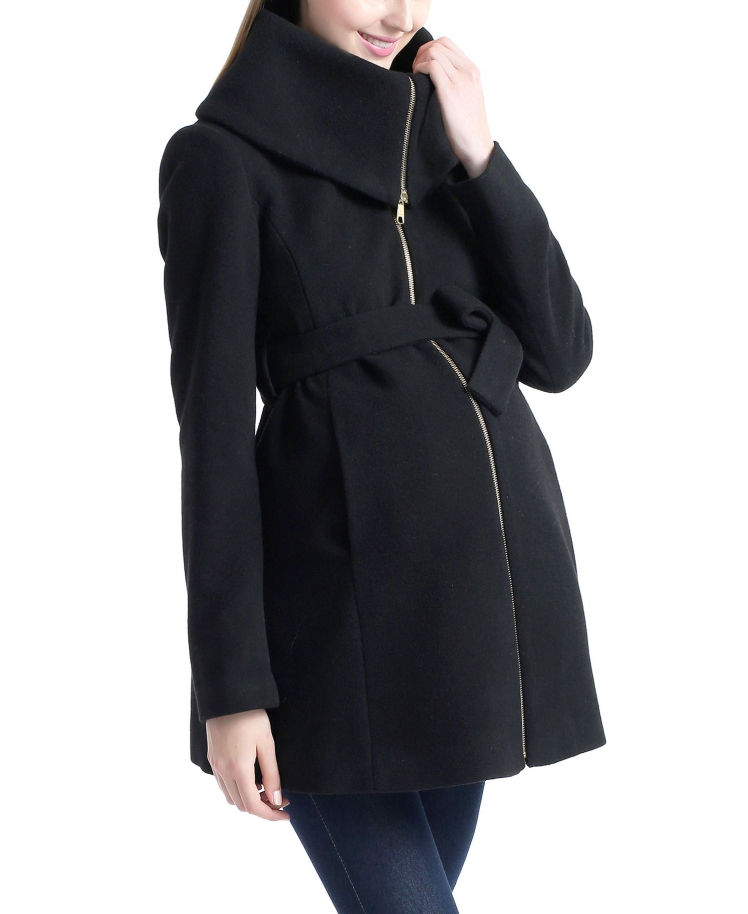 Maternity Mia Wool-Blend Fold-Collar Mid-Length Coat