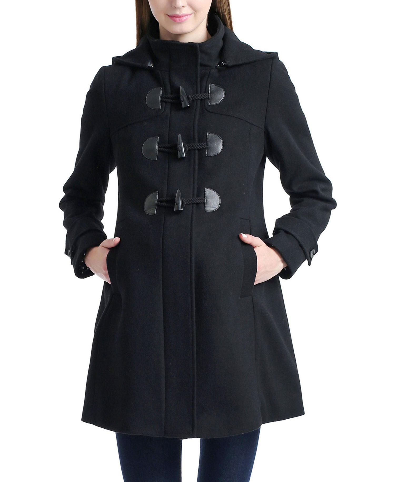 Maternity Wool-Blend Detachable Hood Duffle Coat