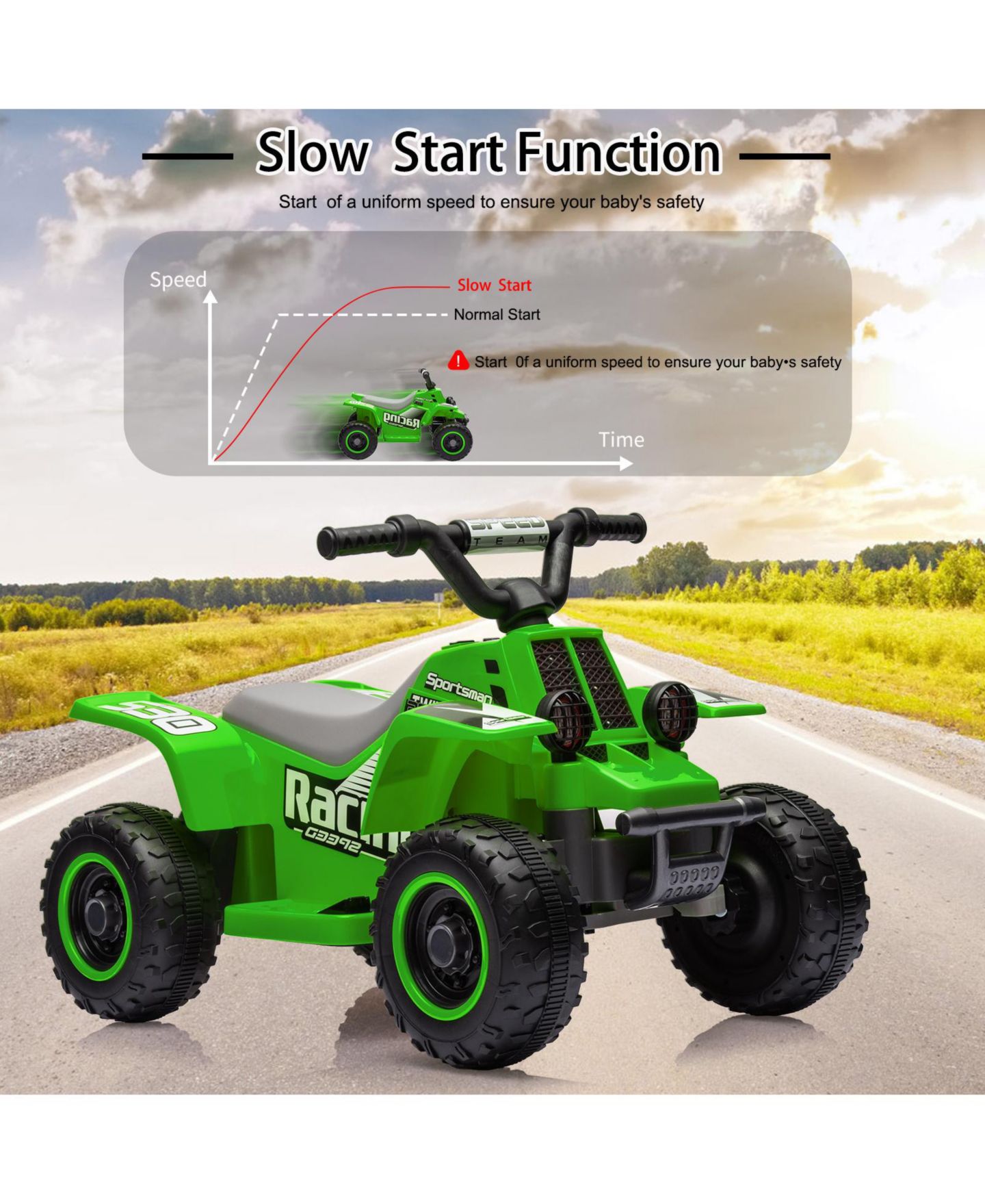 Детская игрушка homfan Electric 4-Wheeler Ride-On ATV, 6V Battery Powered, Push-Button Accelerator, Up to 55 lbs, Ages 3+, цвет: Зелёный — фото 4