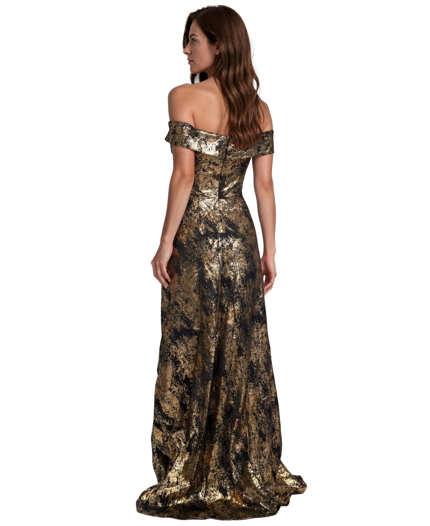 Women's Off-the-Shoulder Metallic Jacquard Draped Gown