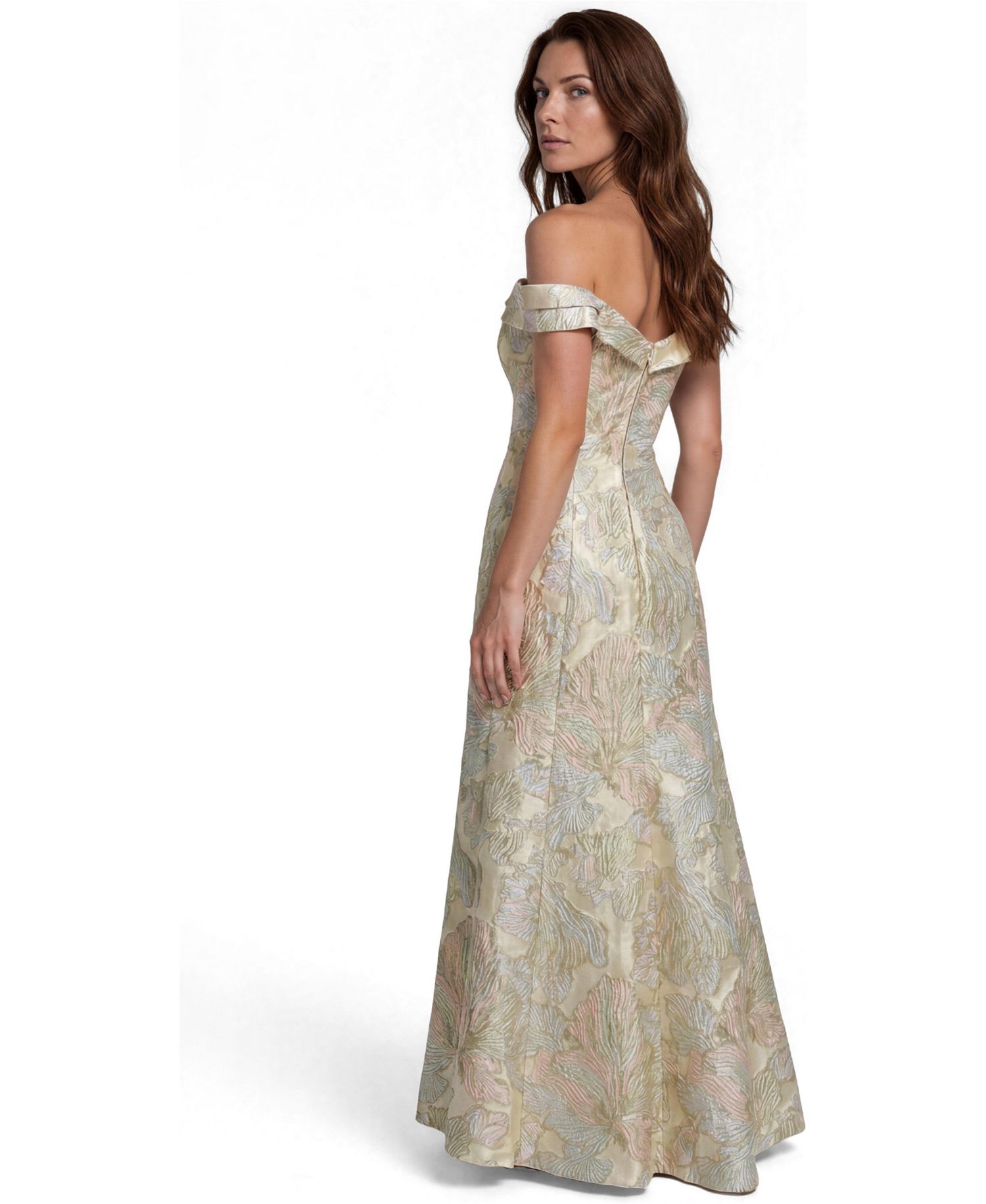 Women's Off-the-Shoulder Floral Jacquard Gown
