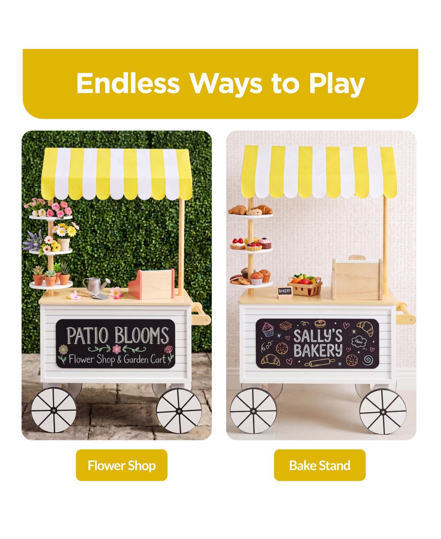 Детские игрушки Best Choice Products Kids Lemonade Stand Canopy Chalkboard Wheels 8-Piece Play Kitchen, Ages 3+ — фото 9