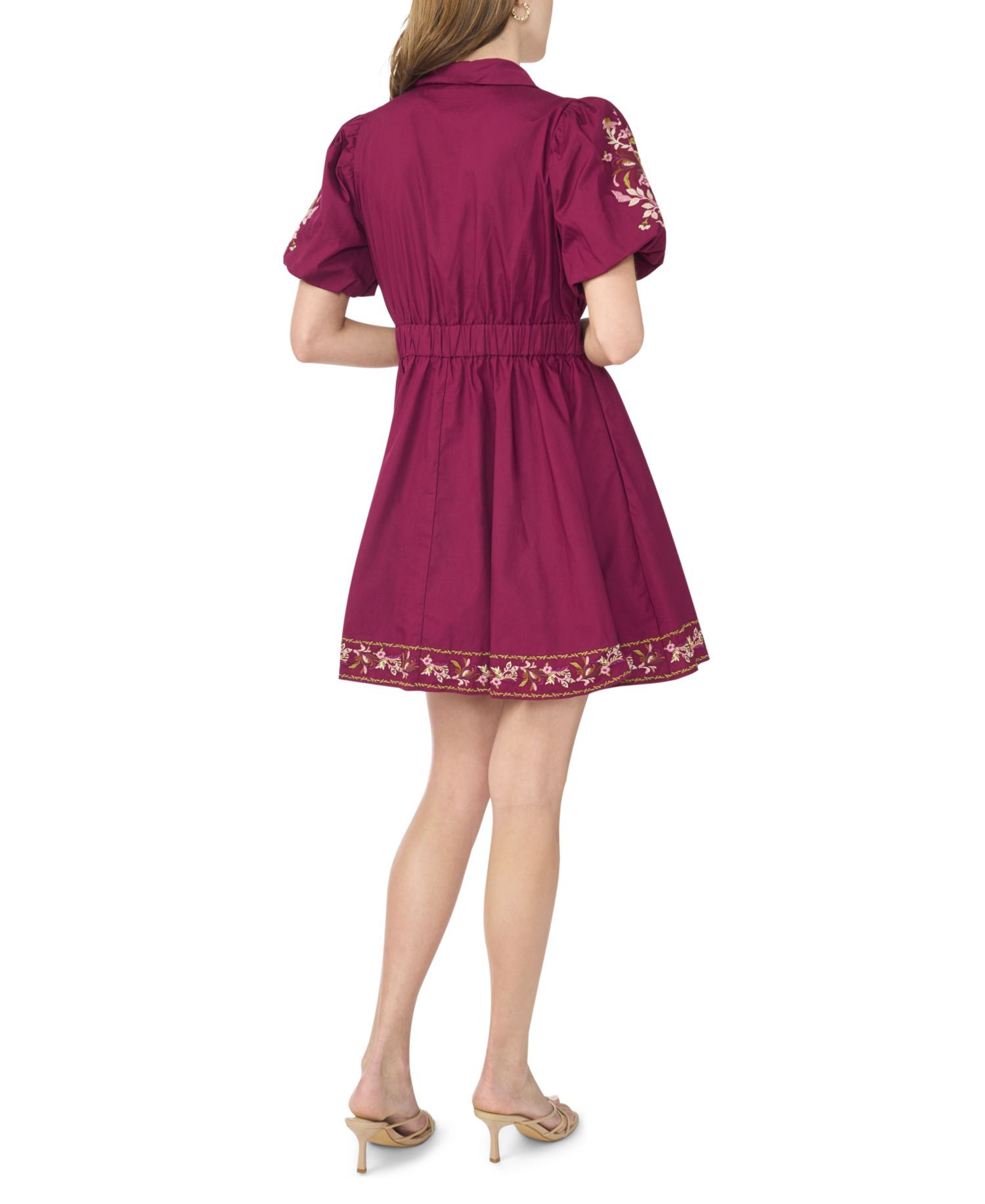 Women's Embroidered-Pintuck Puff-Sleeve Mini Dress