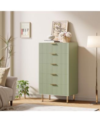 Modern Fluted 5 Drawer Dresser, 48" Tall Wooden Chest with Deep Wide Drawers, Large Storage Organizer for Bedroom, Living Room, Hallway