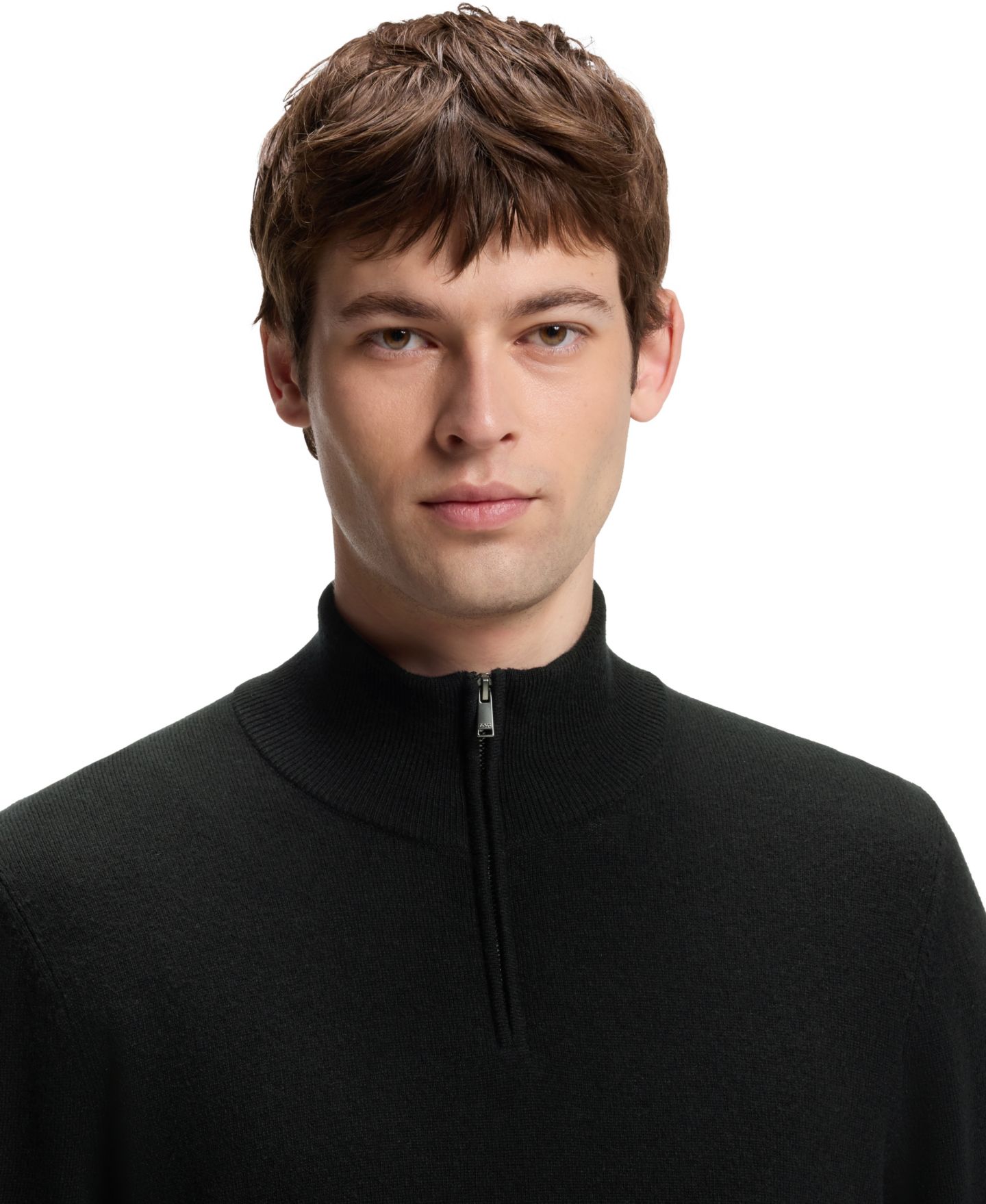 Мужской свитер Hugo Boss Boss из шерсти и кашемира с молнией у ворота, обычный крой, цвет: Чёрный — фото 5