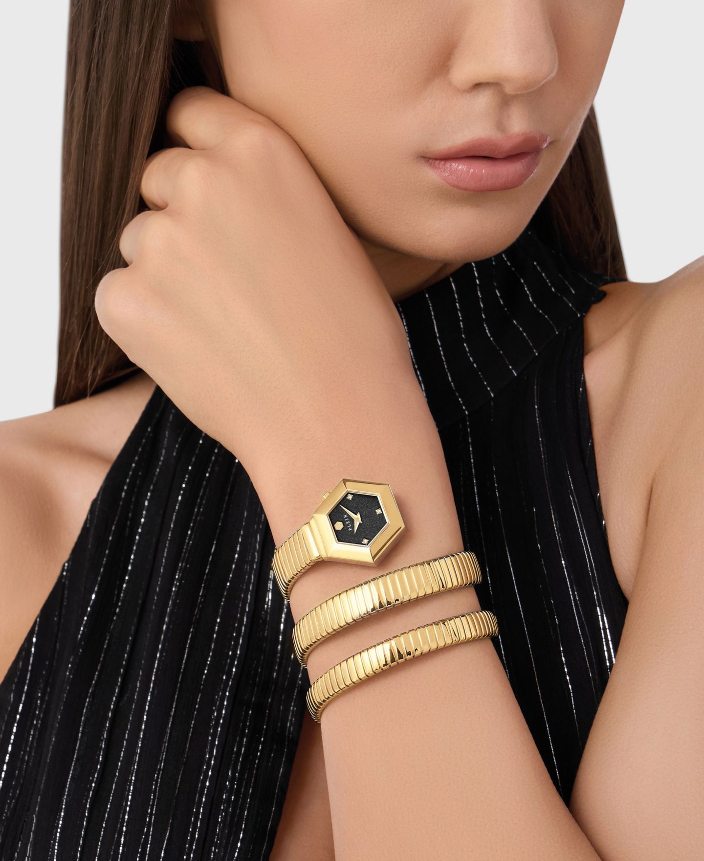 Женские часы Philipp Plein Snake Hexagon IP Yellow Gold Stainless Steel Bracelet Watch 24mm — фото 5