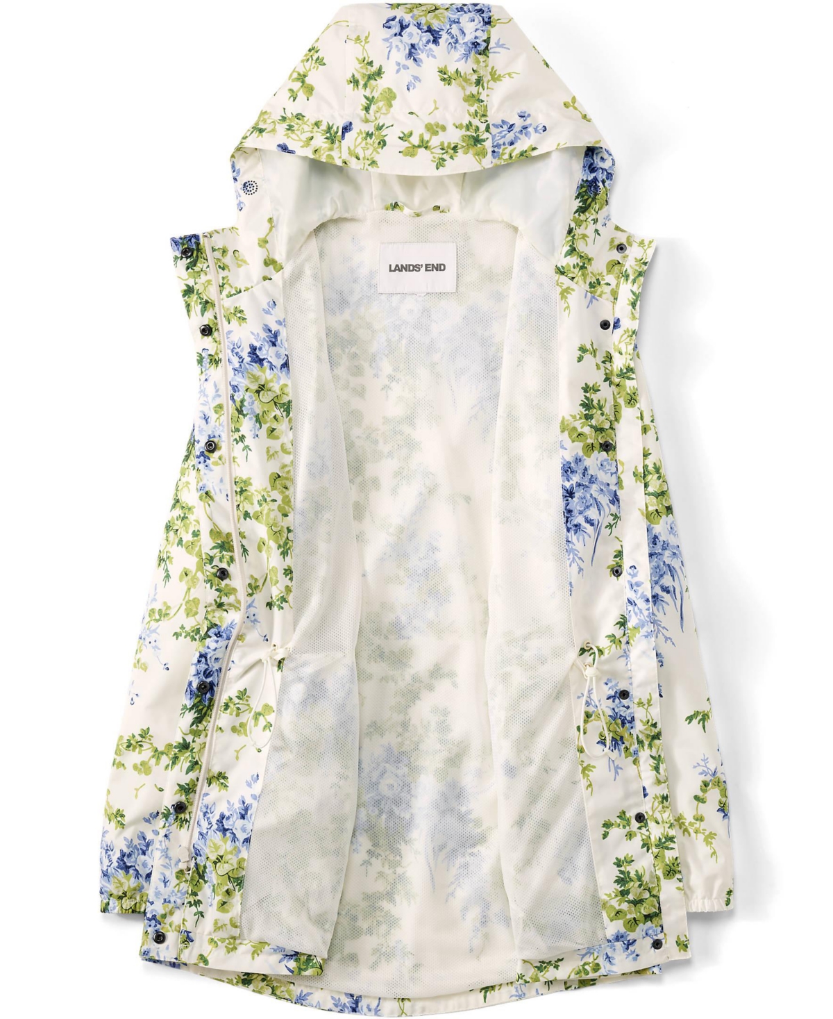 Lands' End Women's Print Waterproof Hooded Packable Raincoat