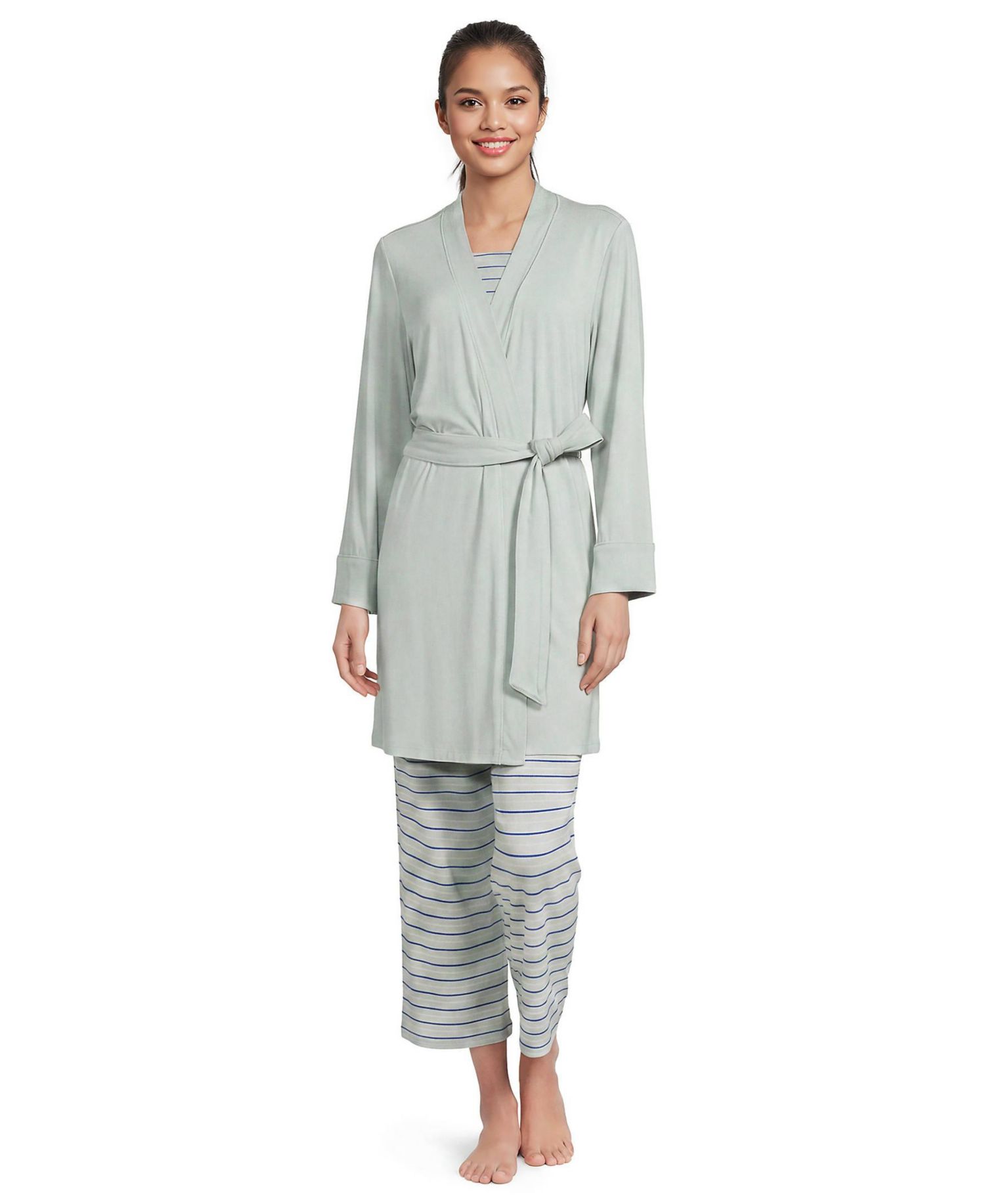 Women's Sleeveless Tank, Pants and Robe Pajama Set