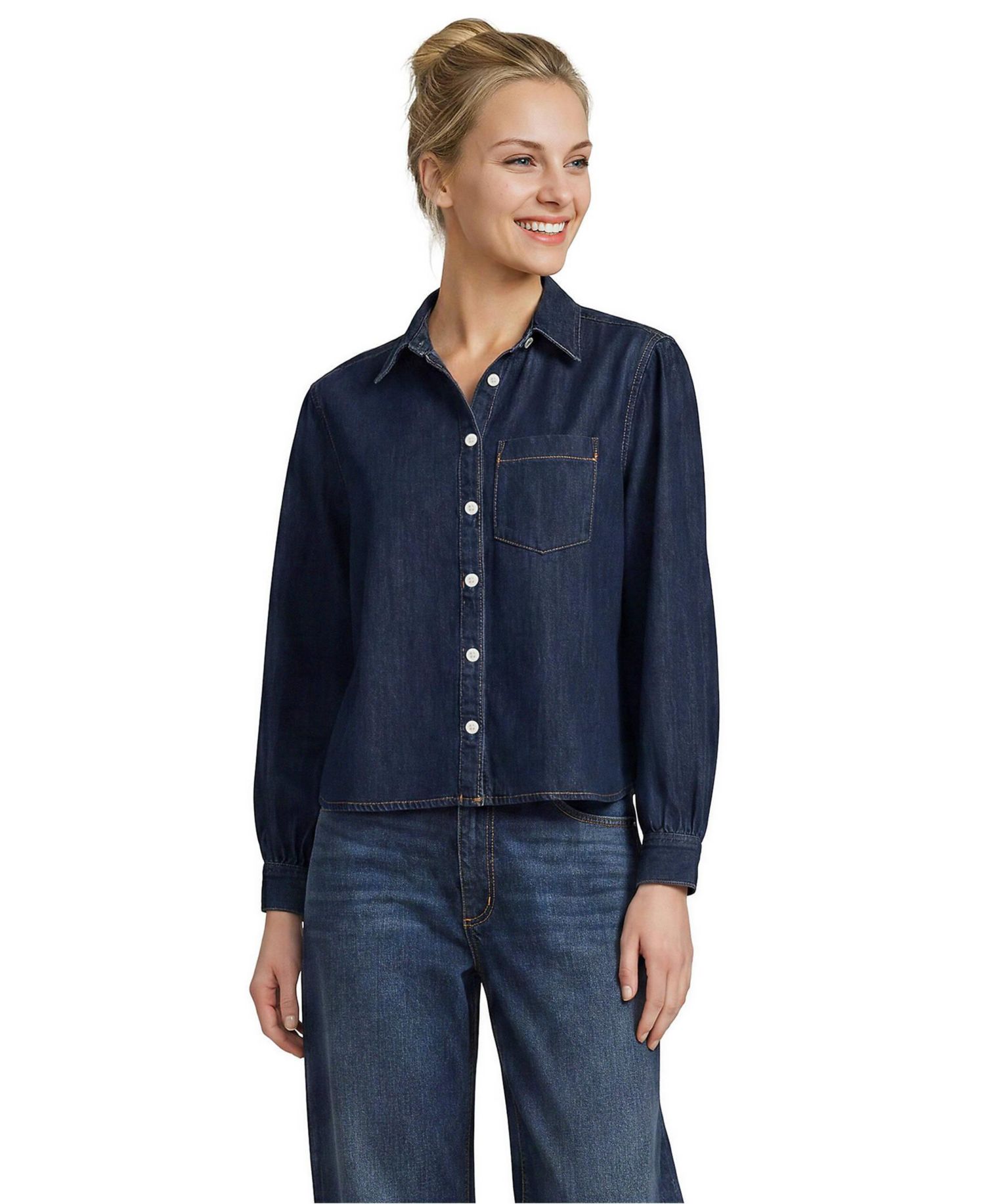Women's Long-Sleeve Cropped Denim Shirt
