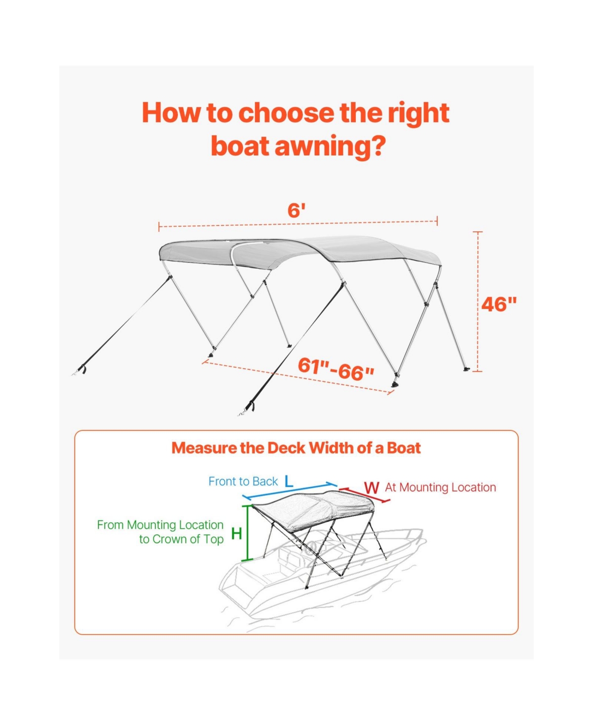 Sugift 3 Bow Boat Bimini Top 600D Polyester Canopy Aluminum Frame
