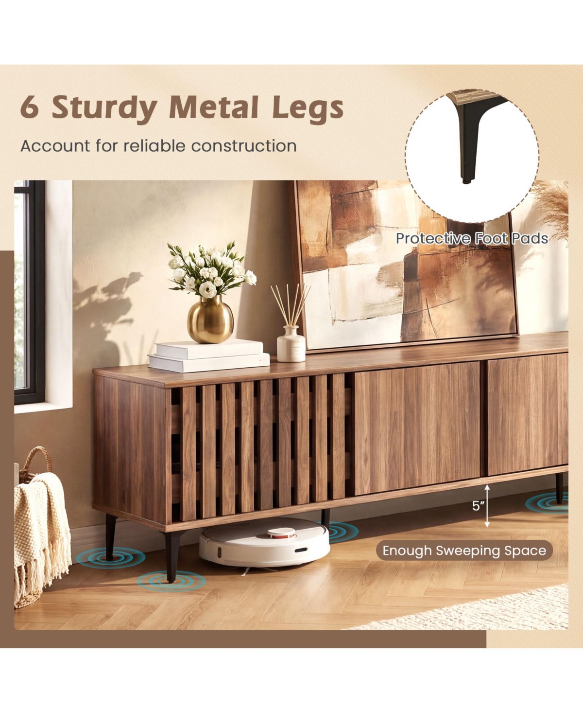 Costway 4-Door Tv Stand for 80 Inches TVs, Mid Century Modern Entertainment Center