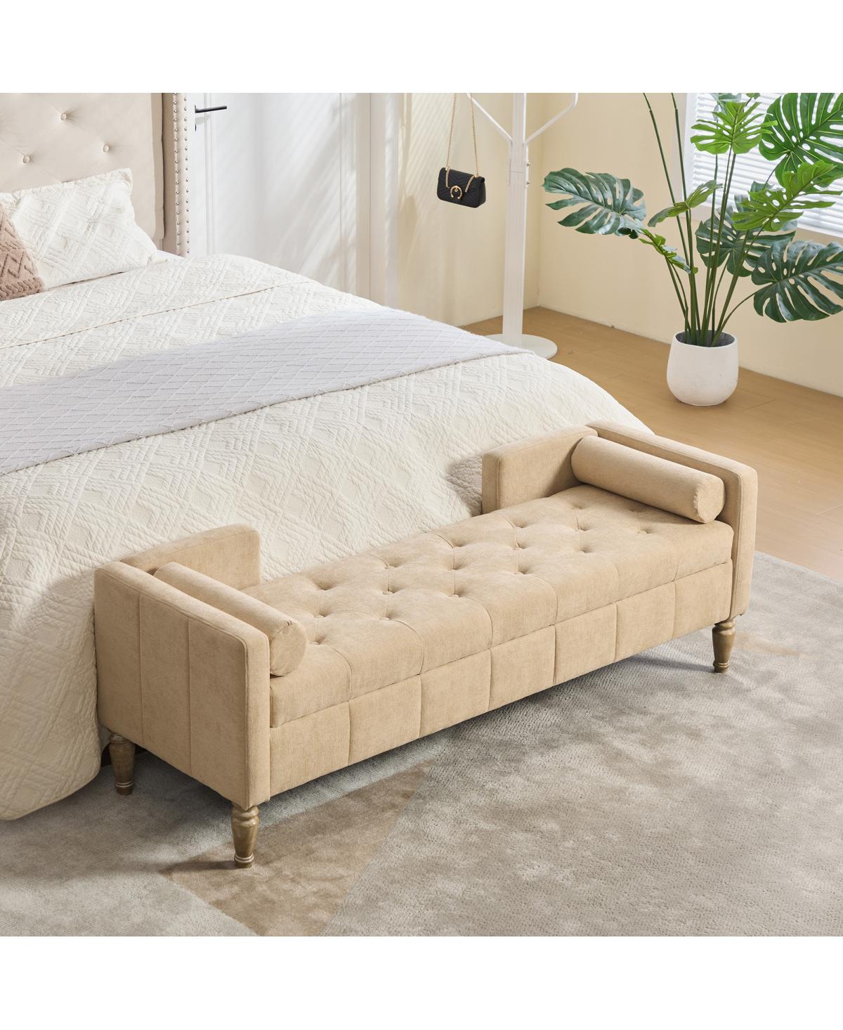 Streamdale Furniture 64.6" Upholstered Chenille Flip-Top Storage Bench with Armrests and Bolsters