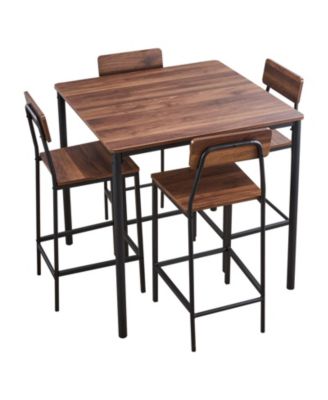 35 Inch Square Bar Table Set with 4 Stools for Kitchen and Dining