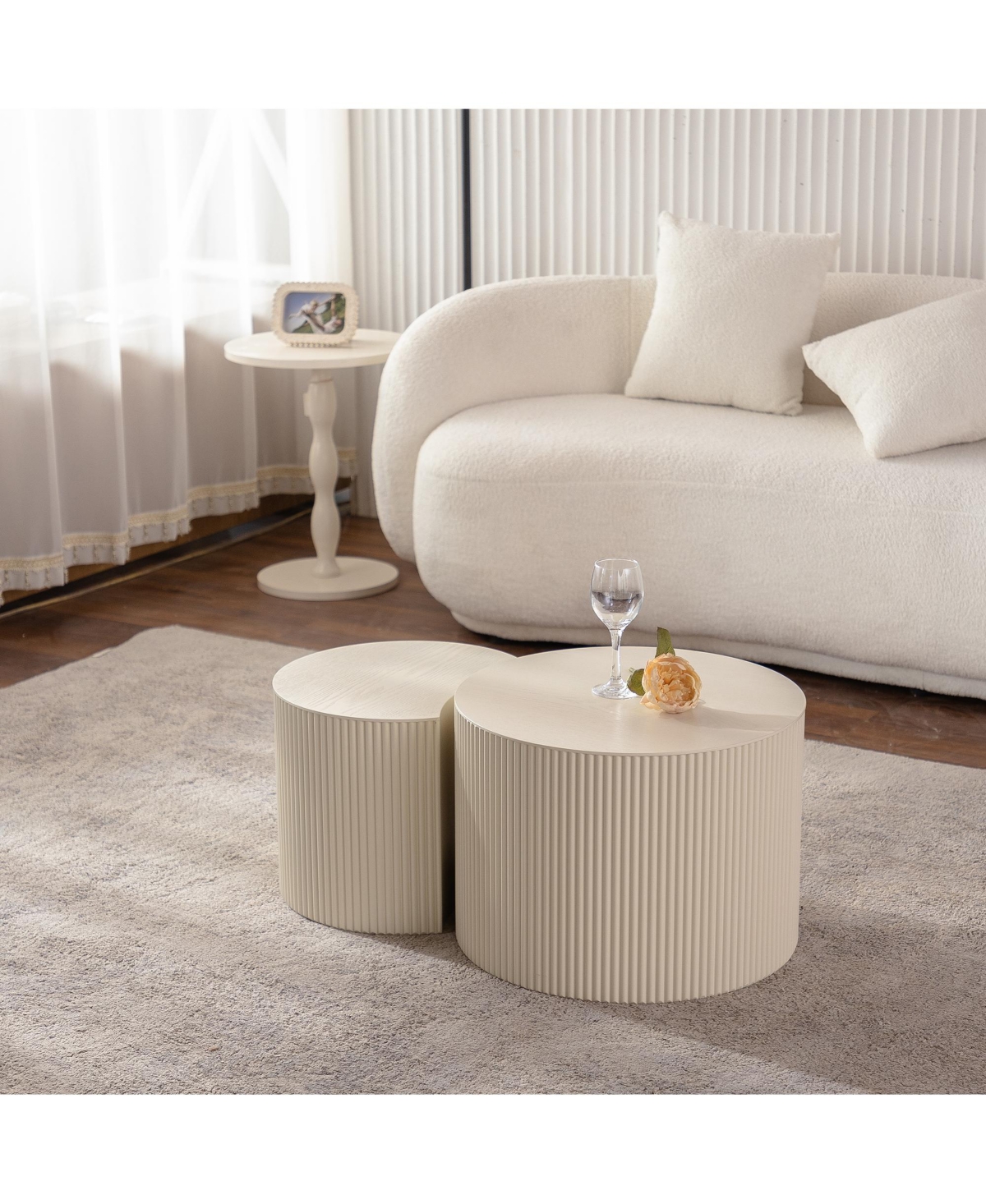 Flynama Round Hand Relief Wood Coffee Table, No Assembly
