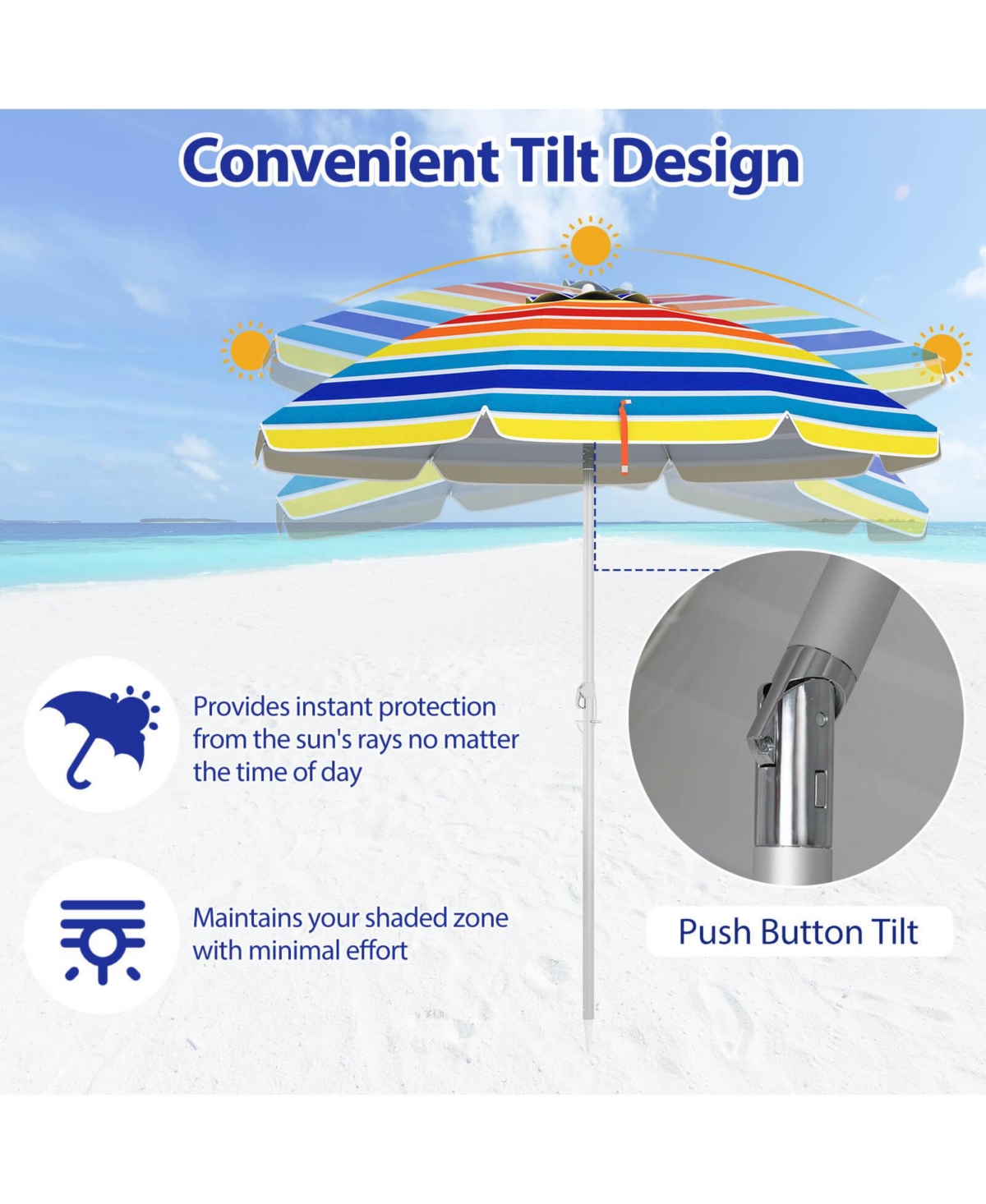 Costway 6.5 Ft Patio Beach Umbrella Sun Shade Tilt Aluminum Sports Portable Carry Bag