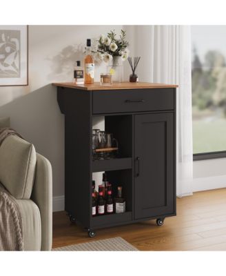 Kitchen Island with Drop Leaf, Rolling Kitchen Island on Wheels with Storage, Island Cart with 2 Open Shelves,1 Drawer for Kitchen, Dining Room
