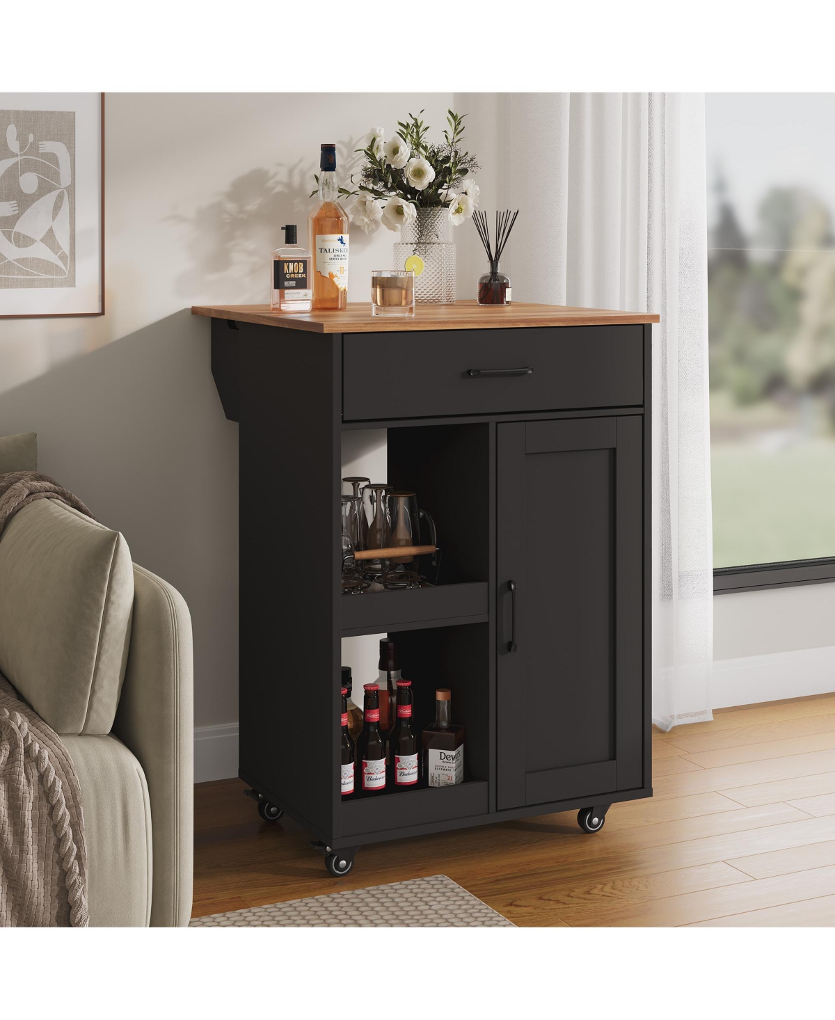 gaomon Kitchen Island with Drop Leaf, Rolling Kitchen Island on Wheels with Storage, Island Cart with 2 Open Shelves,1 Drawer for Kitchen, Dining Room