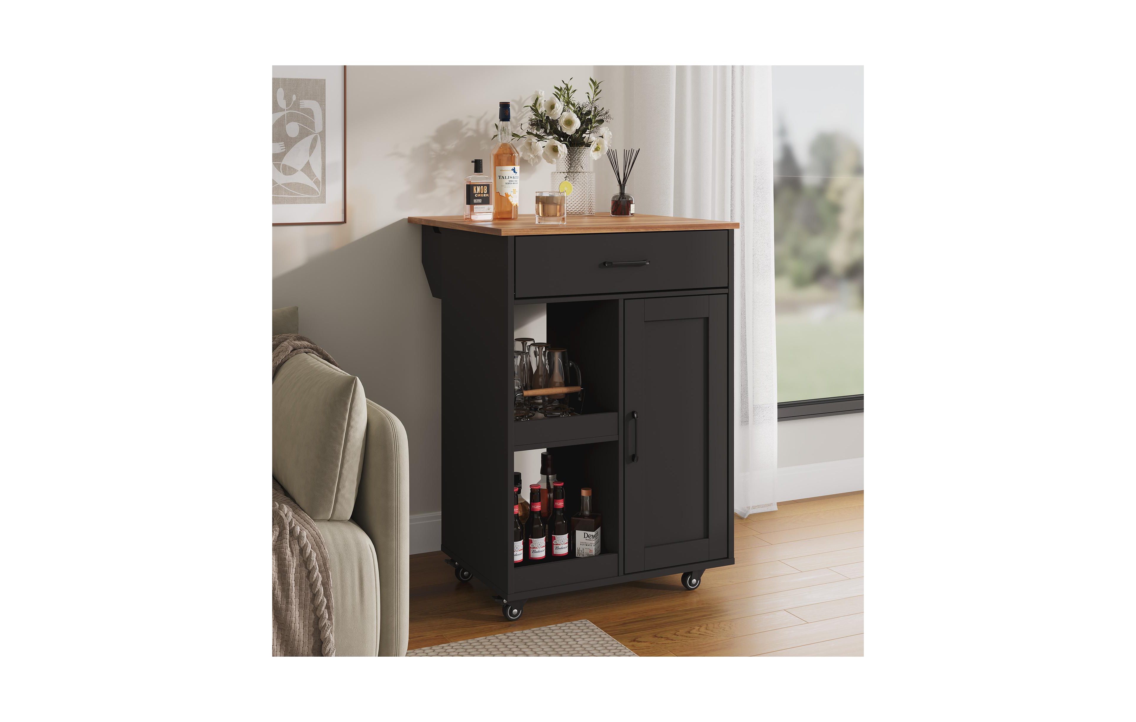 gaomon Kitchen Island with Drop Leaf, Rolling Kitchen Island on Wheels with Storage, Island Cart with 2 Open Shelves,1 Drawer for Kitchen, Dining Room