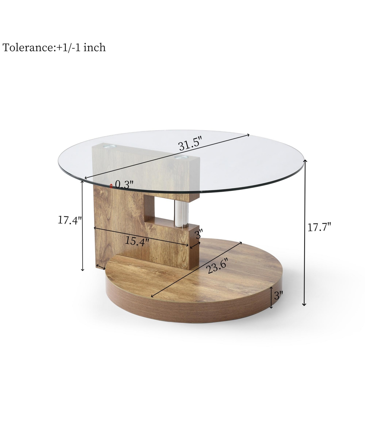 Flynama 2-Tier Round Coffee Table Glass Top Mdf Base Modern Storage Center Table 220lb