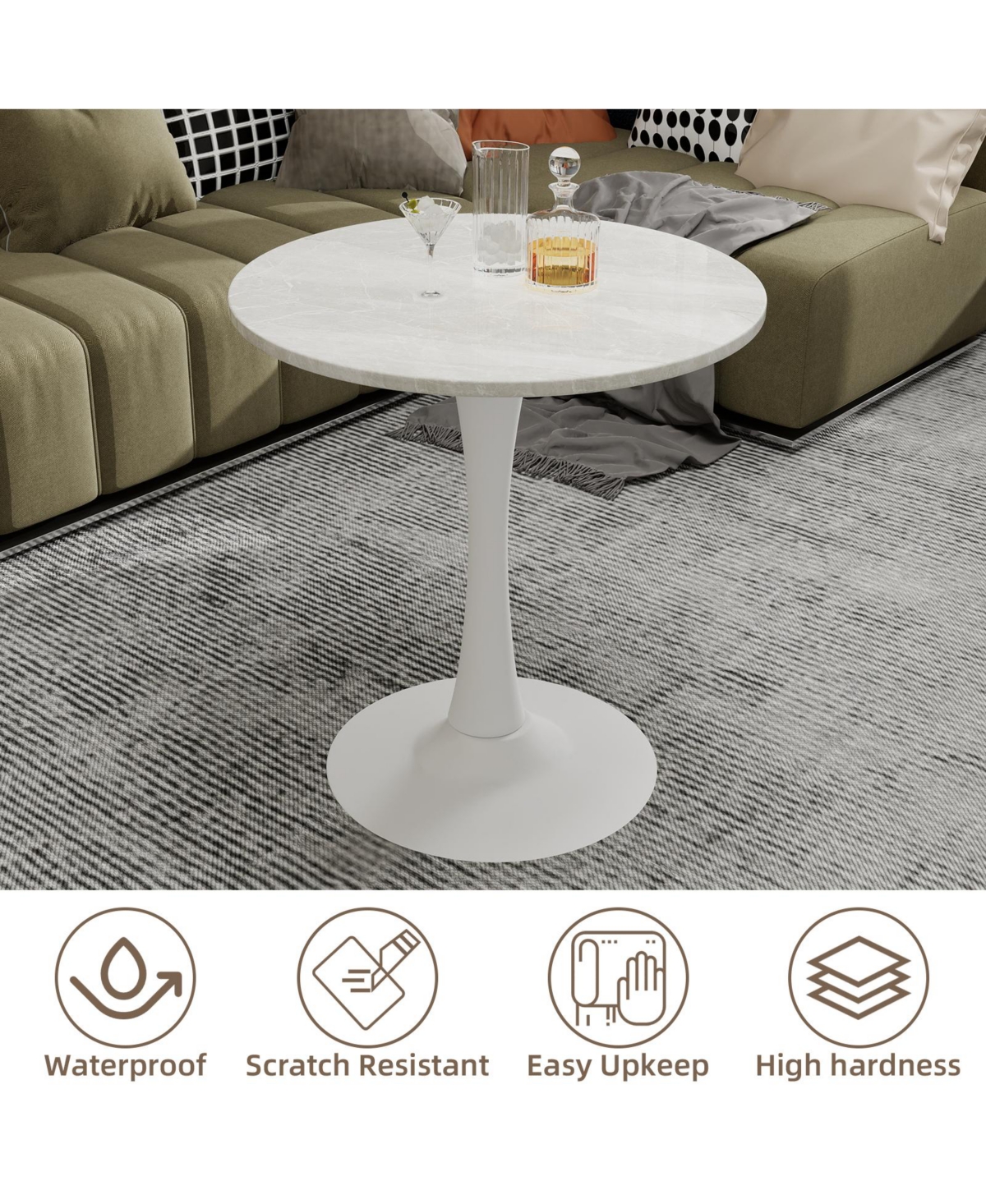 Flynama 27.6" Round Marble Vein Coffee Table, Base