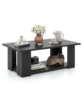 Coffee Table 2-Tier Modern Center Cocktail Table with Storage Shelf for Living Room