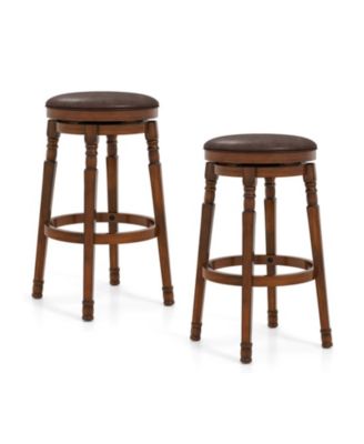 Set of 2 Swivel Counter Height Bar Stools with PU Leather Padded Seat