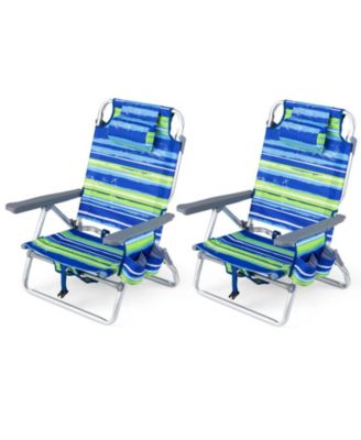 Set of 2 Portable Folding Backpack Beach Recliner Chairs with 5-Position Back