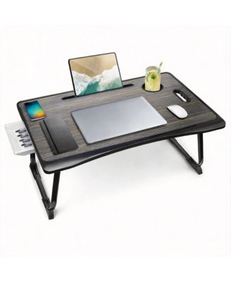 Laptop Bed Desk Foldable USB Port Cup Holder Drawer Portable